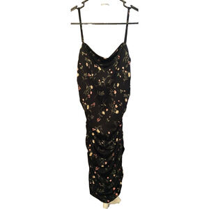 Palo Retail Black Floral Smocked Open Back Bodycon Spaghetti Strap Dress M